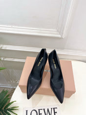 MIUMIU 26S POINTED TOE HIGH HEELS 85MM IN BLACK CALFSKIN