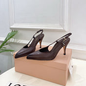 MIUMIU 26S SLINGBACK PUMPS 85MM IN CHOCOLATE BROWN CALFSKIN