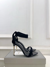 TOM FORD 26S HIGH-HEELED SANDALS 105 MM IN BLACK FABRIC AND CALFSKIN