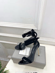 TOM FORD 26S HIGH-HEELED SANDALS 105 MM IN BLACK FABRIC AND CALFSKIN