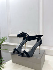 TOM FORD 26S HIGH-HEELED SANDALS 105 MM IN BLACK FABRIC AND CALFSKIN