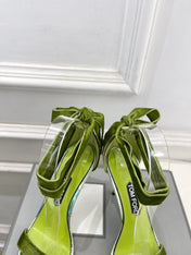 TOM FORD 26S HIGH-HEELED SANDALS 105 MM IN GREEN FABRIC AND CALFSKIN