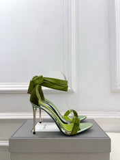 TOM FORD 26S HIGH-HEELED SANDALS 105 MM IN GREEN FABRIC AND CALFSKIN