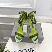 TOM FORD 26S HIGH-HEELED SANDALS 105 MM IN GREEN FABRIC AND CALFSKIN
