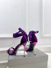 TOM FORD 26S HIGH-HEELED SANDALS 105 MM IN PURPLE FABRIC AND CALFSKIN