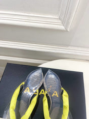ALAIA 26S THONG SANDALS IN LIGHT YELLOW SATIN AND TRANSPARENT PVC