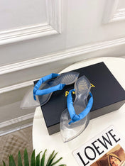 ALAIA 26S THONG SANDALS IN BLUE SATIN AND TRANSPARENT PVC