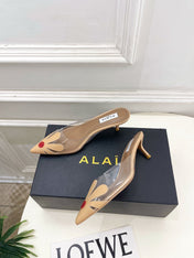ALAIA 26S MULE HEELS 55 MM IN BEIGE LAMBSKIN AND TRANSPARENT PVC
