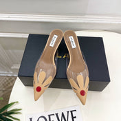 ALAIA 26S MULE HEELS 55 MM IN BEIGE LAMBSKIN AND TRANSPARENT PVC