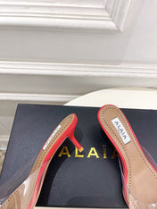 ALAIA 26S MULE HEELS 55 MM IN DARK RED LAMBSKIN AND TRANSPARENT PVC