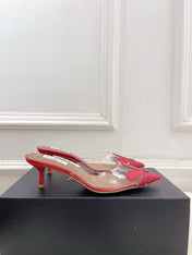 ALAIA 26S MULE HEELS 55 MM IN DARK RED LAMBSKIN AND TRANSPARENT PVC
