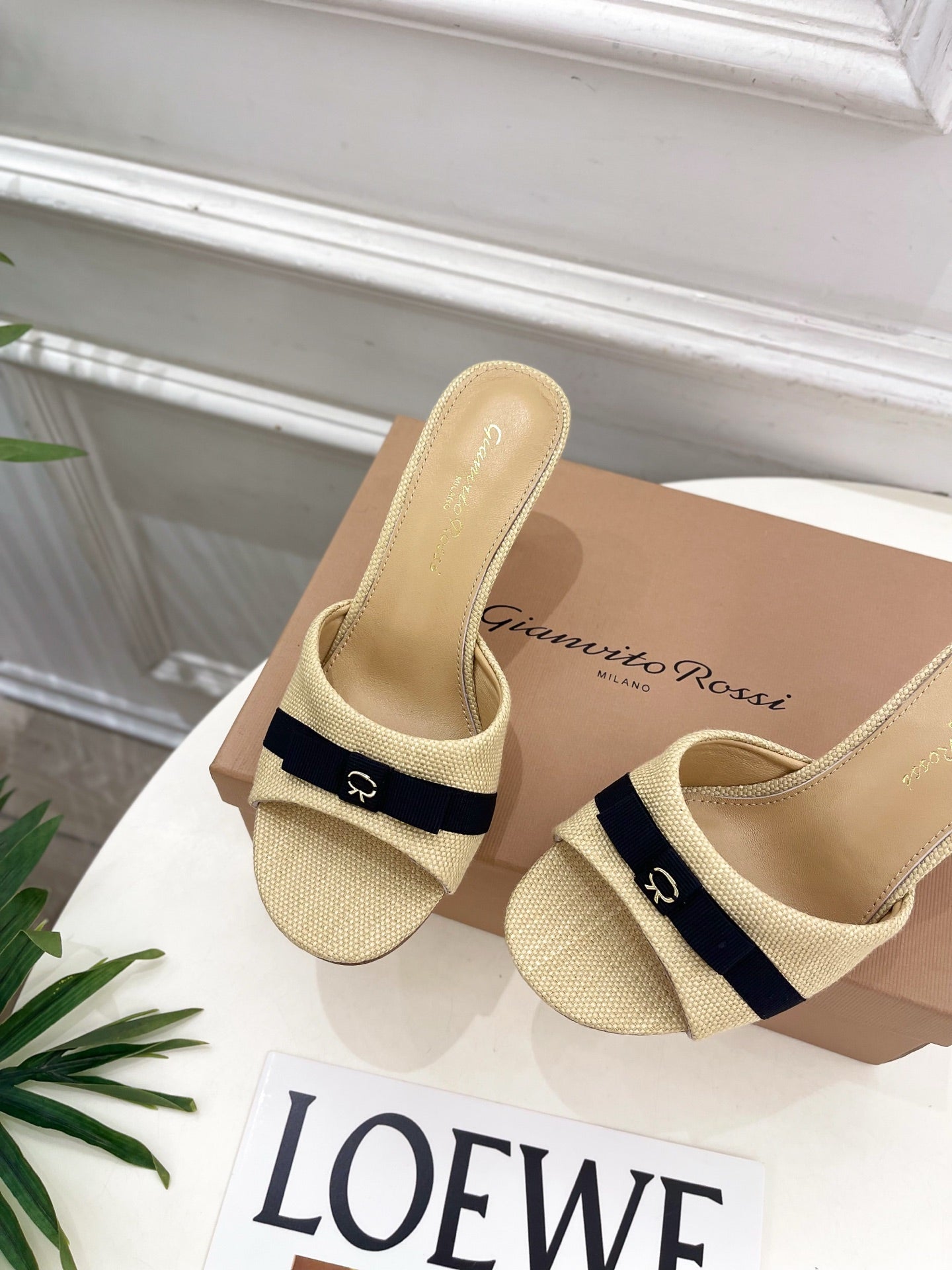 GIANVITO ROSSI 26S HIGH-HEEL SANDALS 80 MM IN BEIGE WOVEN FABRIC