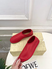 THE ROW 26S SLIP-ON FLATS IN RED NAPPA CALFSKIN