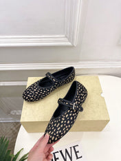 THE ROW 26S ROUND TOE MARY JANE FLATS IN BLACK LEOPARD CALF HAIR