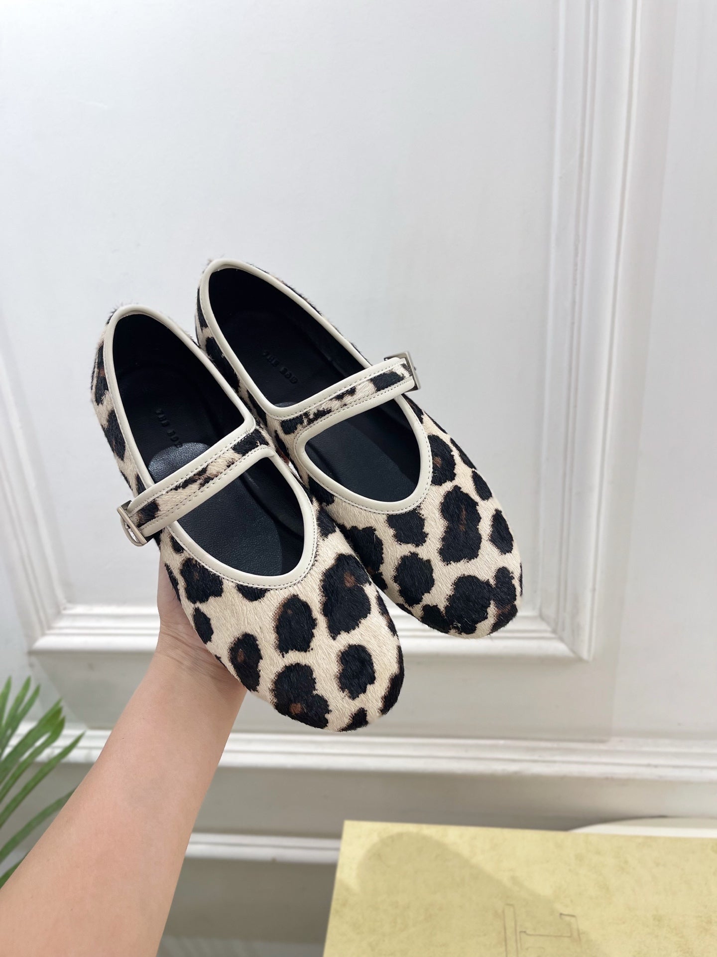 THE ROW 26S ROUND TOE MARY JANE FLATS IN LEOPARD CALF HAIR