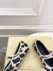 THE ROW 26S ROUND TOE MARY JANE FLATS IN LEOPARD CALF HAIR