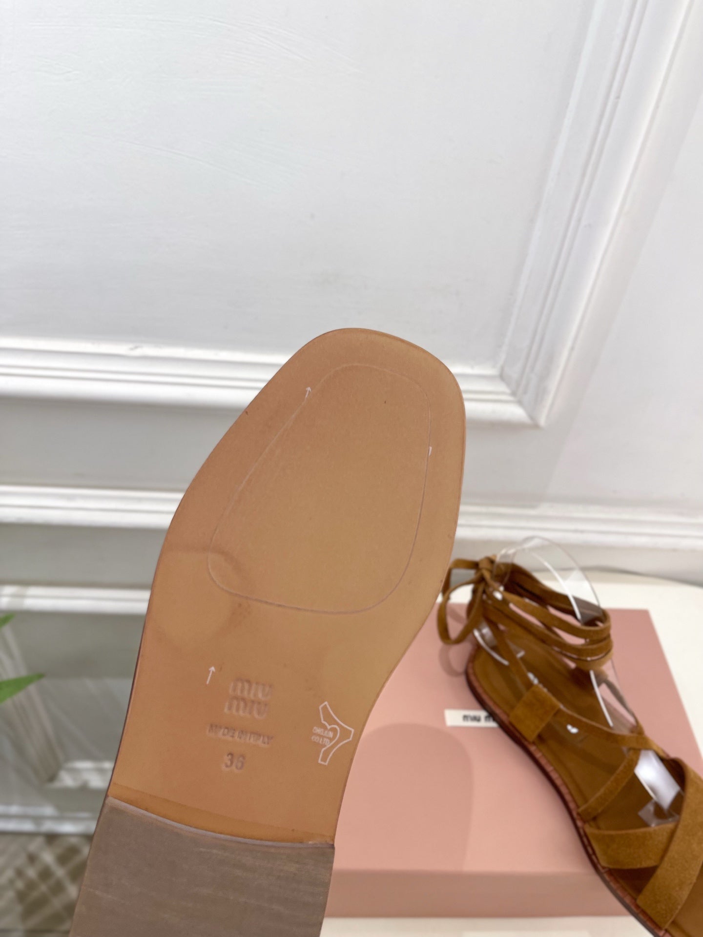 MIUMIU 26S LACE-UP SANDALS IN CARAMEL BROWN SUEDE