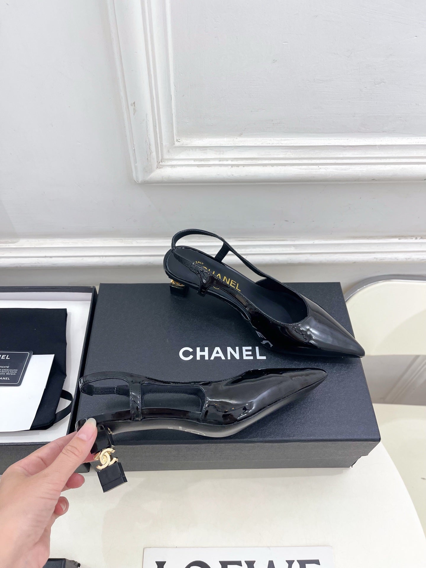 CHANEL 26S POINTED TOE HIGH HEELS 55 MM IN BLACK PATENT LAMBSKIN