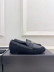 CHANEL 26S LOAFER MULES IN BLACK LAMBSKIN AND TWEED