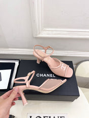 CHANEL 26S HIGH HEEL SLINGBACK SANDALS 70 MM IN LIGHT PINK MESH
