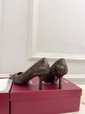 GUCCI 26S HIGH HEELS 75 MM IN DARK BROWN CANVAS GG LOGO PATTERN