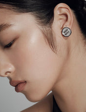 MIUMIU 26S CRYSTAL MIU LOGO ROUND STUD EARRINGS IN SILVER TONE METAL 630845