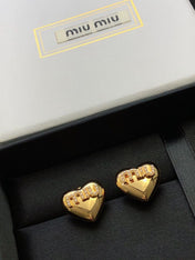MIUMIU 26S PEARL LOGO HEART STUD EARRINGS IN GOLD TONE METAL 612685