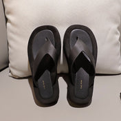 THE ROW 26S GINZA THONG SANDALS IN BLACK CALFSKIN AND SUEDE