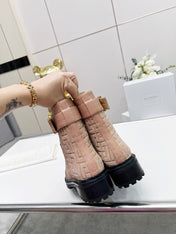 BALMAIN 26S BOOTS IN NUDE BEIGE CALFSKIN AND SUEDE