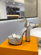 LV 26S HIGH HEEL SANDALS 145 MM IN SILVER CALFSKIN