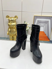 SL ANKLE BUCKLE BOOT PLATFORM BLACK SMOOTH CALFSKIN