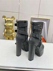 SL ANKLE BUCKLE BOOT PLATFORM BLACK CALFSKIN