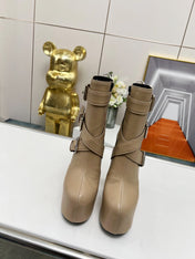 SL ANKLE BUCKLE BOOT PLATFORM TAN CALFSKIN