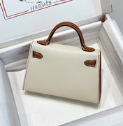 HM KELLY MINI 20 WHITE GOLDEN BROWN EPSOM GOLD HARDWARE