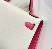 HM KELLY MINI 20 WHITE PINK EPSOM GOLD HARDWARE
