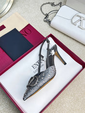 Vlogo Signature Slingback Black Calfskin With Crystals