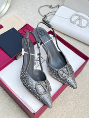 Vlogo Signature Slingback Black Calfskin With Crystals