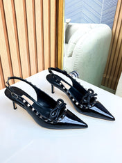 Rockstud Bow Slingback Black Calfskin With Matching Studs