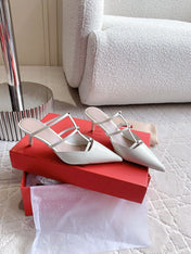 Rockstud Wispy Calfskin Mule 65mm Shiny White