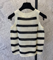 Black and beige hollow knitted vest