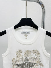 CD Star Embroidered Cropped Tank Top