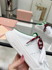 SNEAKER MULES IN WHITE MIX GREEN CALFSKIN WHITE RED LACES