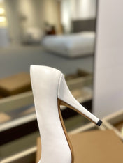 BURBERRY 26S HIGH HEELS 105 MM IN WHITE CALFSKIN WITH LOGO