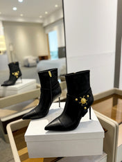 BALMAIN 26S STILETTO HEEL BOOTS 95 MM IN BLACK CALFSKIN